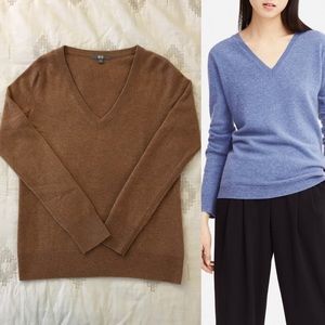 Uniqlo 100% Cashmere V Neck Sweater Camel